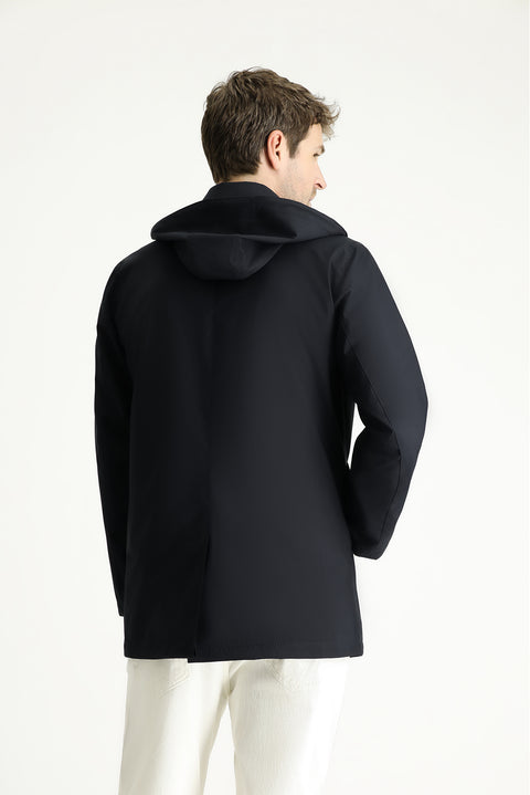 Koyu Lacivert Kapüşonlu Klasik Pardösü & Trençkot