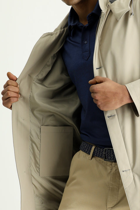 Açık Bej Kapüşonlu Klasik Pardösü & Trençkot