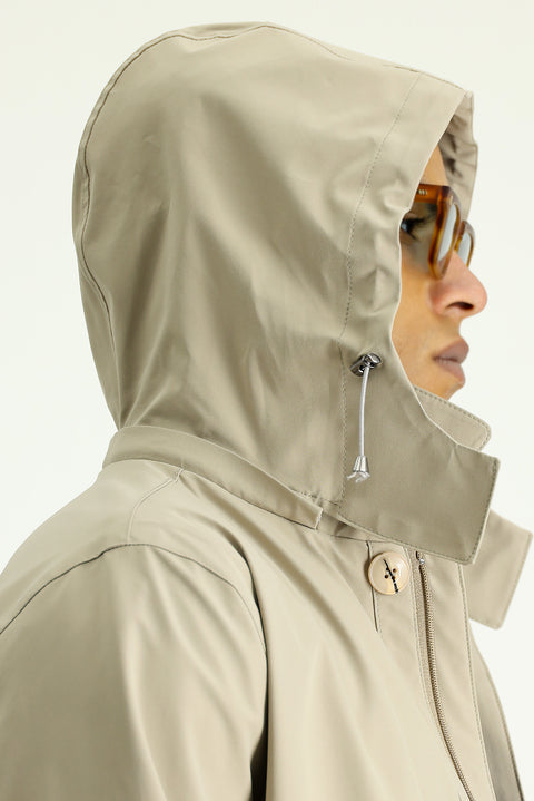 Açık Bej Kapüşonlu Klasik Pardösü & Trençkot