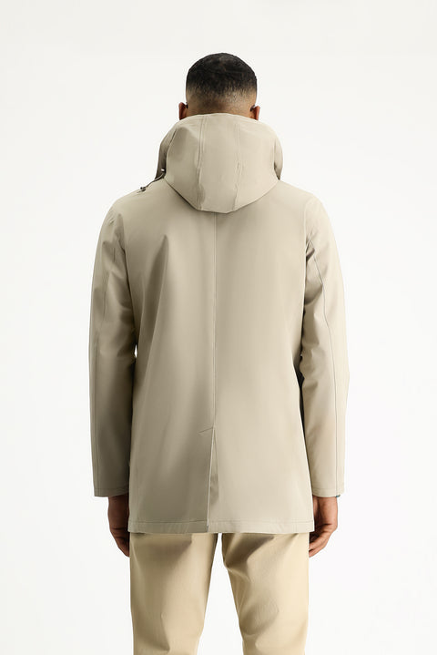 Açık Bej Kapüşonlu Klasik Pardösü & Trençkot