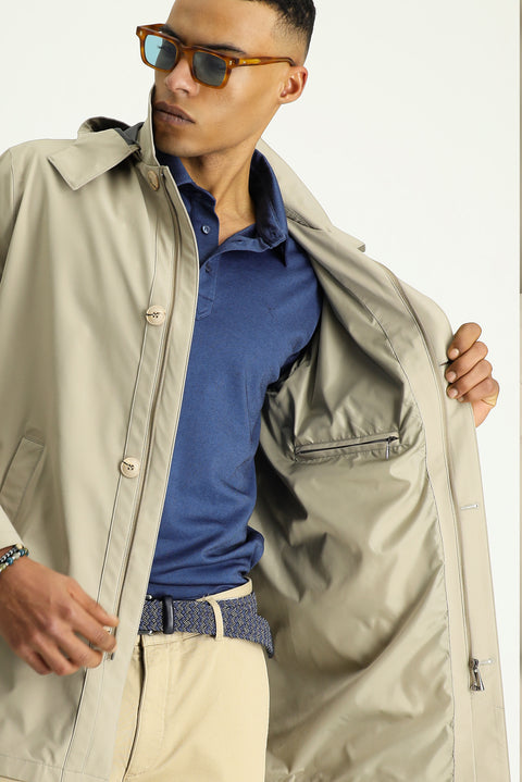 Açık Bej Kapüşonlu Klasik Pardösü & Trençkot