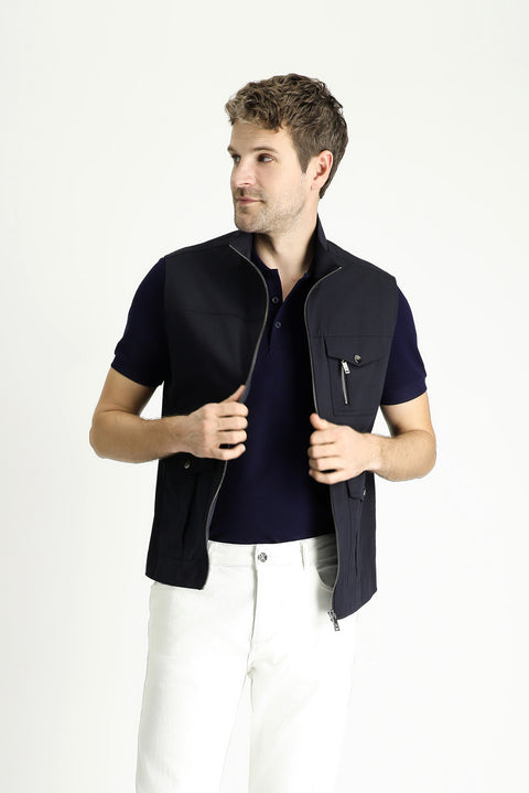 Koyu Lacivert Pamuklu Utility/Safari Cepli Yelek