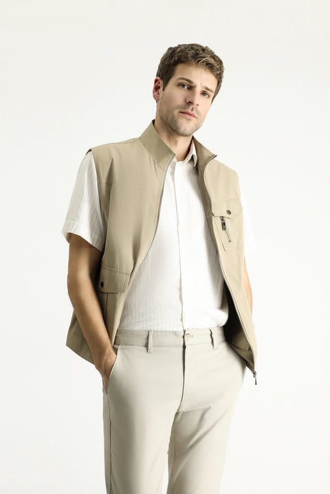 Açık Bej Pamuklu Utility/Safari Cepli Yelek