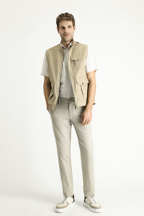 Açık Bej Pamuklu Utility/Safari Cepli Yelek