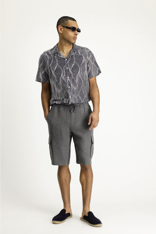  Siyah 4 Drop Relaxed Fit Rahat Kesim Keten Bermuda ?ort-Ki??l?