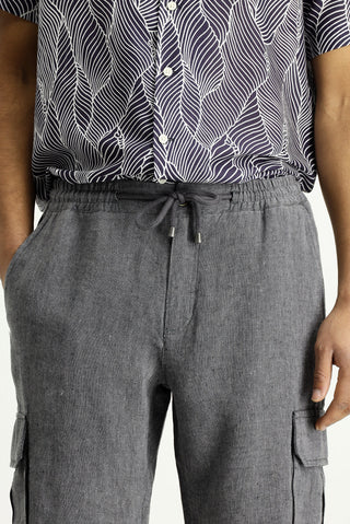  Siyah 4 Drop Relaxed Fit Rahat Kesim Keten Bermuda ?ort-Ki??l?