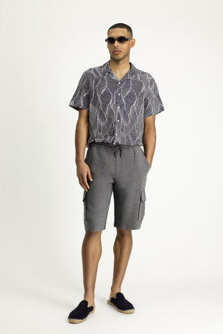  Siyah 4 Drop Relaxed Fit Rahat Kesim Keten Bermuda ?ort-Ki??l?