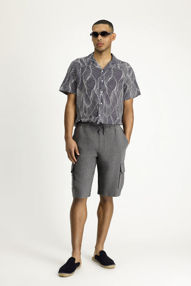  Siyah Relaxed Fit Rahat Kesim Keten Bermuda Şort