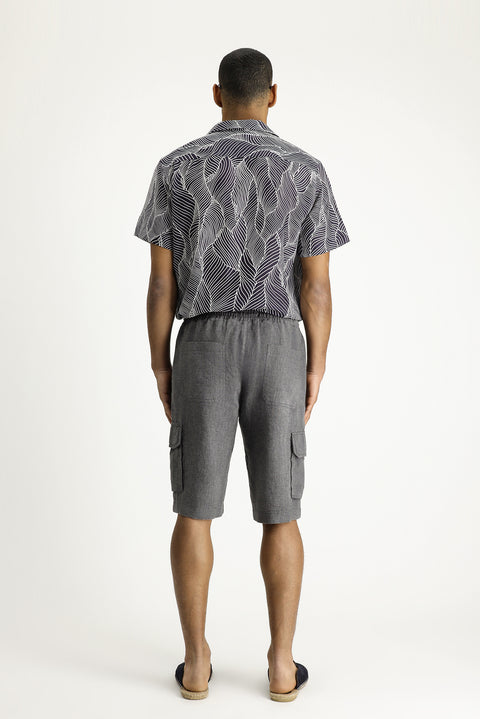 Siyah 4 Drop Relaxed Fit Rahat Kesim Keten Bermuda Şort