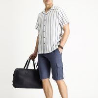 Orta Lacivert Relaxed Fit Rahat Kesim Keten Bermuda Şort