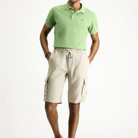 Orta Bej 4 Drop Relaxed Fit Rahat Kesim Keten Bermuda Şort