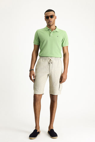  Orta Bej 4 Drop Relaxed Fit Rahat Kesim Keten Bermuda Şort