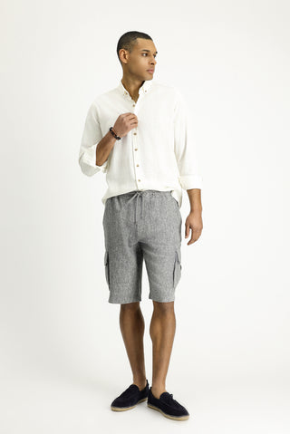  Orta Antrasit 4 Drop Relaxed Fit Rahat Kesim Keten Bermuda ?ort-Ki??l?