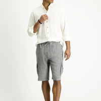 Orta Antrasit 6 Drop Regular Fit Standart Kesim Keten Bermuda Şort