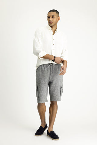  Orta Antrasit 4 Drop Relaxed Fit Rahat Kesim Keten Bermuda Şort