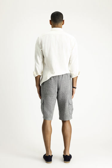 Orta Antrasit Relaxed Fit Rahat Kesim Keten Bermuda Şort