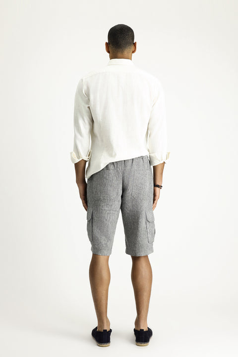 Orta Antrasit 4 Drop Relaxed Fit Rahat Kesim Keten Bermuda Şort