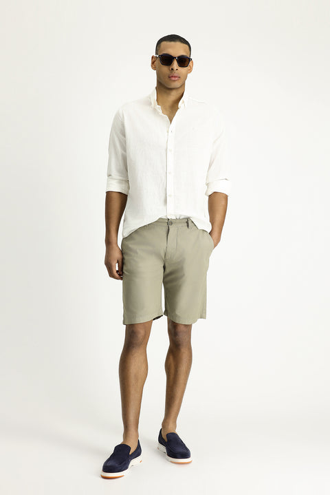 Light Khaki Regular Fit Standard Cut Cotton Bermuda Shorts