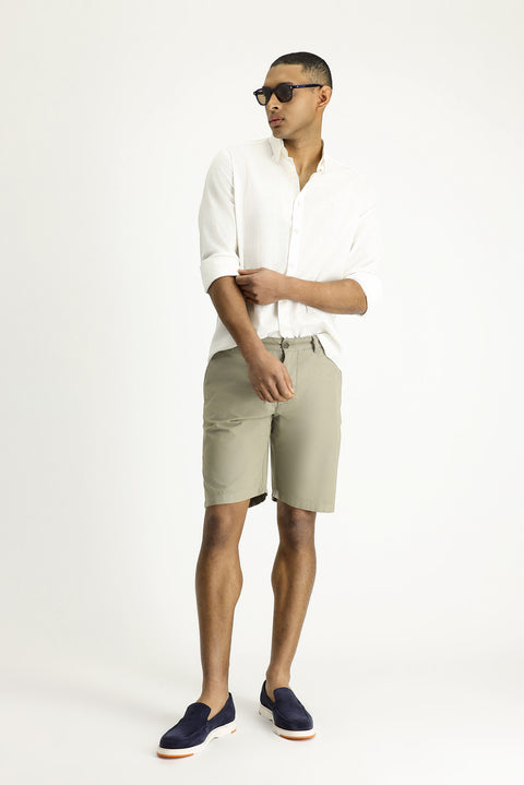 Light Khaki Regular Fit Standard Cut Cotton Bermuda Shorts