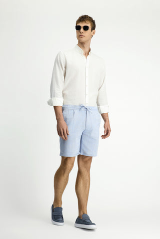  Aç?k Mavi 7 Drop Slim Fit Dar Kesim Beli Lastikli ?pli Pamuk Bermuda ?ort-Ki??l?