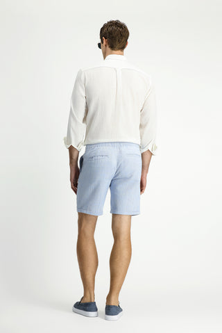  Aç?k Mavi 7 Drop Slim Fit Dar Kesim Beli Lastikli ?pli Pamuk Bermuda ?ort-Ki??l?