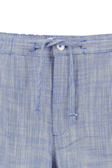  Mavi Slim Fit Dar Kesim Beli Lastikli İpli Pamuk Bermuda Şort