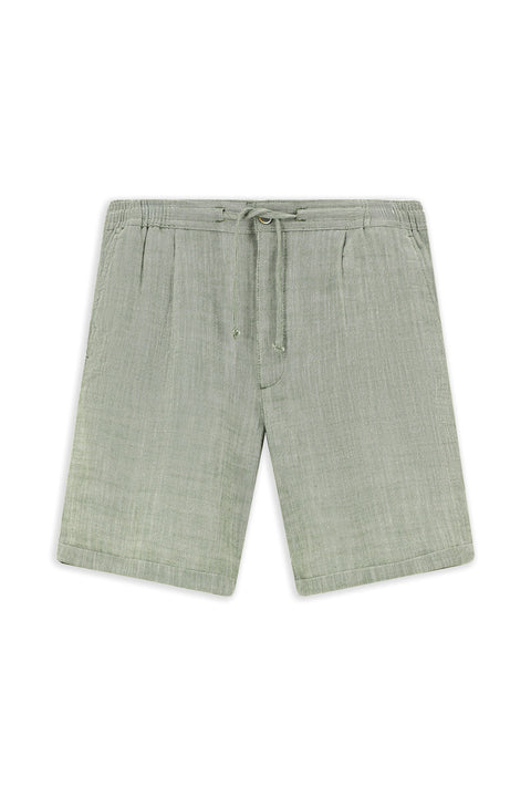 Koyu Haki 7 Drop Slim Fit Dar Kesim Beli Lastikli İpli Pamuk Bermuda Şort