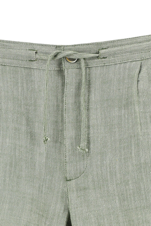 Koyu Haki 7 Drop Slim Fit Dar Kesim Beli Lastikli İpli Pamuk Bermuda Şort