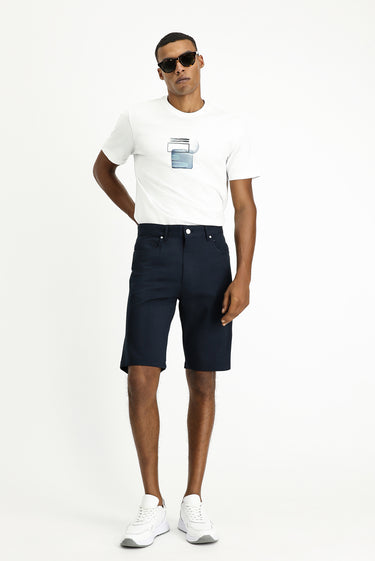 Koyu Lacivert Regular Fit Pamuklu Bermuda Şort