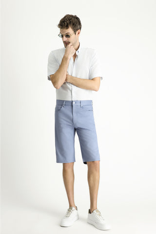  Havacı Mavi 6 Drop Regular Fit Standart Kesim Pamuklu Bermuda Şort
