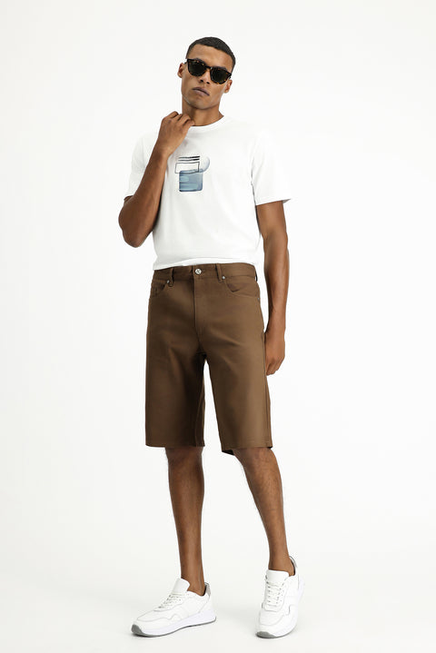 Orta Kahve 4 Drop Relaxed Fit Rahat Kesim Pamuklu Bermuda Şort