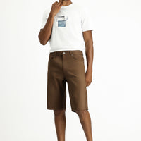 Medium Brown Regular Fit Standard Cut Cotton Bermuda Shorts