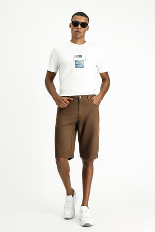  Orta Kahve 6 Drop Regular Fit Standart Kesim Pamuklu Bermuda Şort