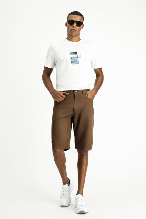 Medium Brown Regular Fit Standard Cut Cotton Bermuda Shorts