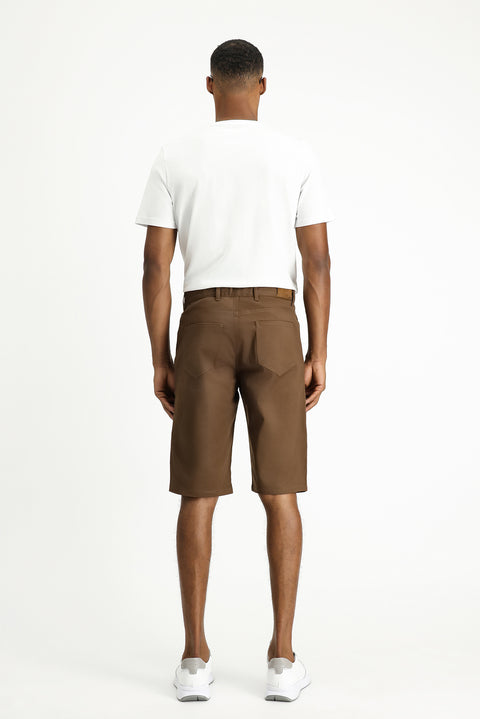 Medium Brown Regular Fit Standard Cut Cotton Bermuda Shorts
