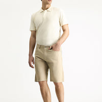 Açık Bej 6 Drop Regular Fit Standart Kesim Pamuklu Bermuda Şort