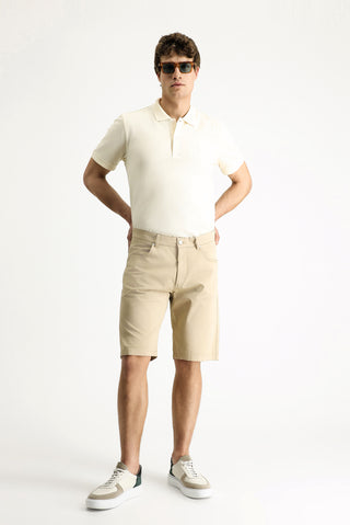  Aç?k Bej 6 Drop Regular Fit Standart Kesim Pamuklu Bermuda ?ort-Ki??l?