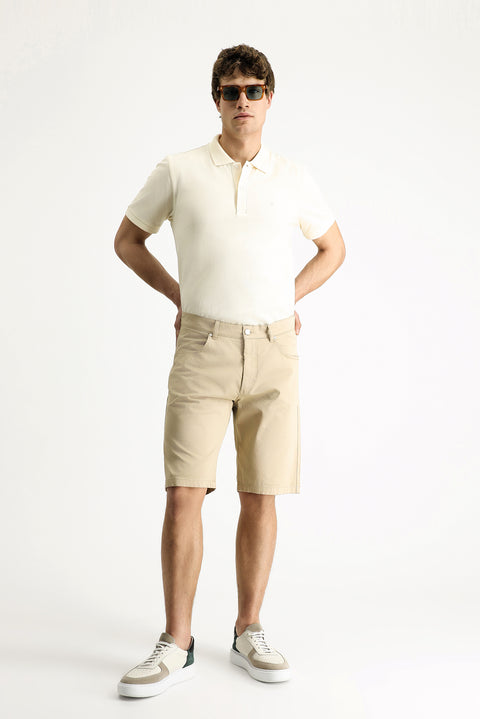 Açık Bej Relaxed Fit Rahat Kesim Pamuklu Bermuda Şort