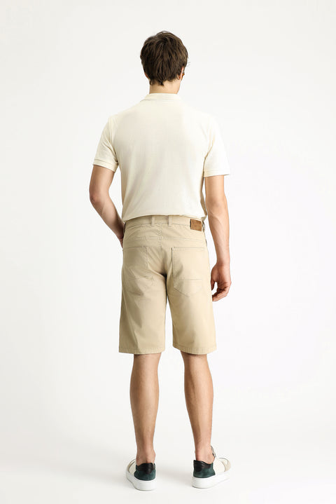 Açık Bej 6 Drop Regular Fit Standart Kesim Pamuklu Bermuda Şort