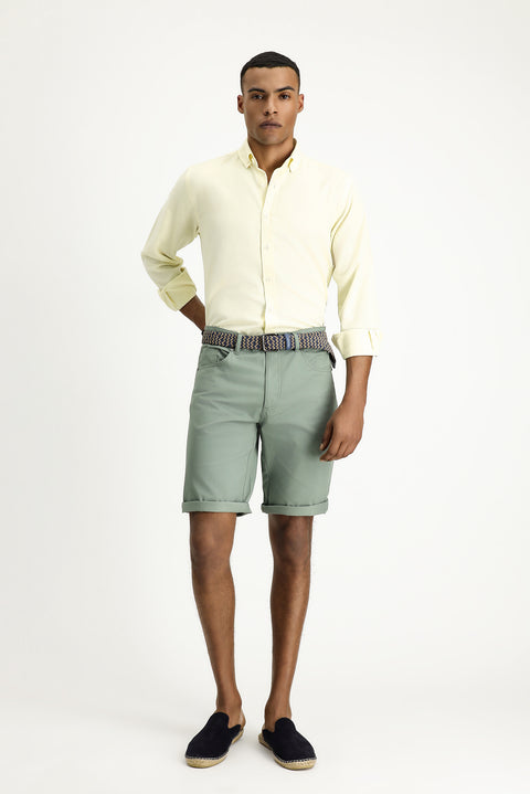 Çağla Yeşili 6 Drop Regular Fit Standart Kesim Pamuklu Bermuda Şort