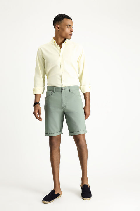 Çağla Yeşili 6 Drop Regular Fit Standart Kesim Pamuklu Bermuda Şort