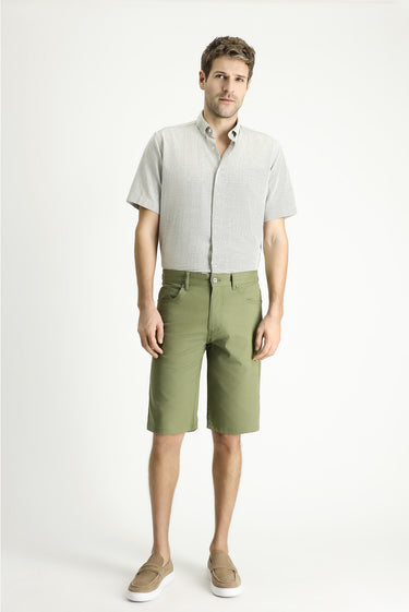  Yağ Yeşili-Olive Relaxed Fit Rahat Kesim Pamuklu Bermuda Şort