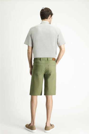  Yağ Yeşili-Olive Regular Fit Pamuklu Bermuda Şort