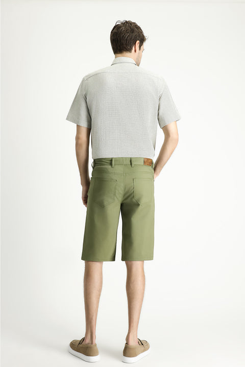 Yağ Yeşili-Olive 6 Drop Regular Fit Standart Kesim Pamuklu Bermuda Şort