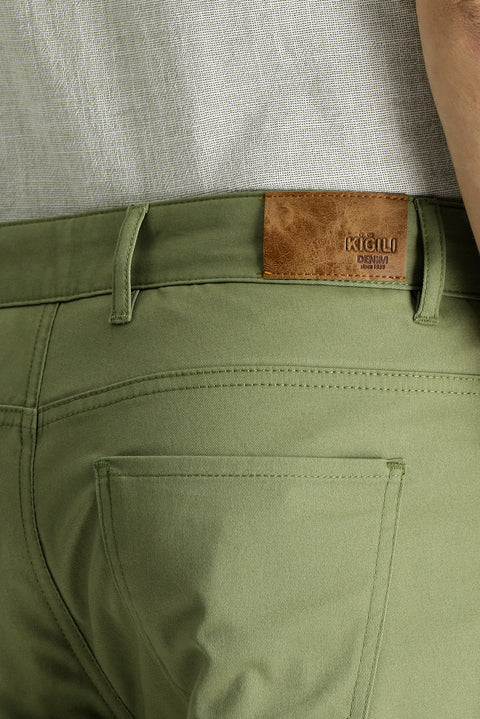 Olive Green Regular Fit Standard Cut Cotton Bermuda Shorts