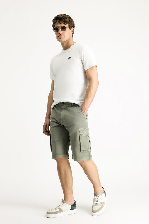 Orta Haki 6 Drop Regular Fit Standart Kesim Pamuklu Bermuda Kargo Şort