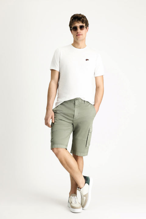 Orta Haki 6 Drop Regular Fit Standart Kesim Pamuklu Bermuda Kargo Şort