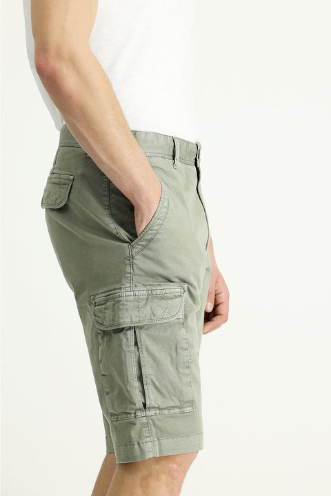 Orta Haki 6 Drop Regular Fit Standart Kesim Pamuklu Bermuda Kargo Şort