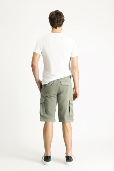 Orta Haki Regular Fit Pamuklu Bermuda Kargo Şort
