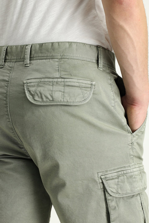 Orta Haki 6 Drop Regular Fit Standart Kesim Pamuklu Bermuda Kargo Şort